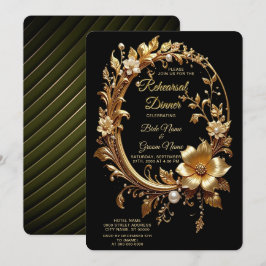 Golden Floral Ornate Frame Rehearsal Dinner Kaart