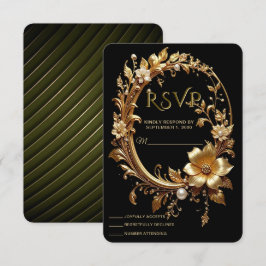 Golden Floral Ornate Frame RSVP Card Kaartje