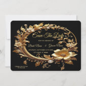 Golden Floral Ornate Frame Save The Date (Devant)