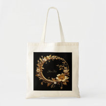 Golden Floral Ornate Frame Tote Bag