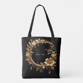 Golden Floral Ornate Frame Tote Bag (Dos)