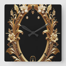 Golden Floral Ornate Frame Wall Clock Vierkante Klok