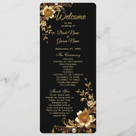 Golden Floral Ornate Frame Wedding Program Programma