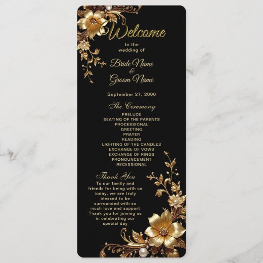 Golden Floral Ornate Frame Wedding Program Programma (Voorkant)