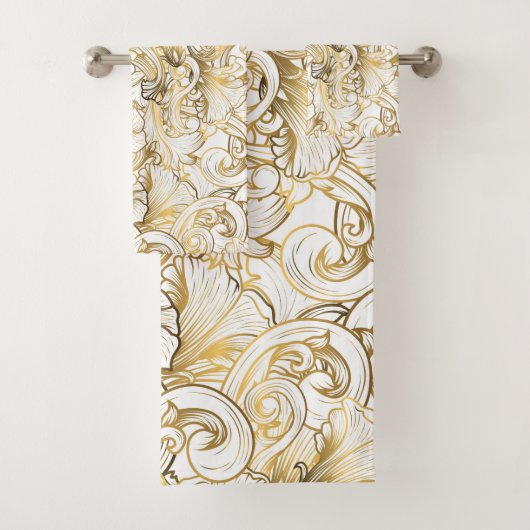 Golden Floral Pattern Bad Handdoek (Insitu)