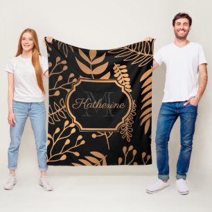 Golden Floral Pattern Fleece Deken
