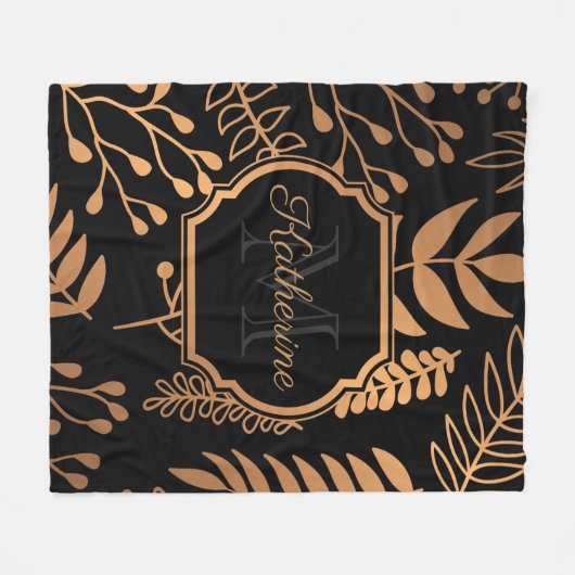 Golden Floral Pattern Fleece Deken (Voorkant (Horizontaal))