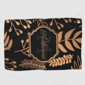 Golden Floral Pattern Golfhanddoek (Horizontaal)