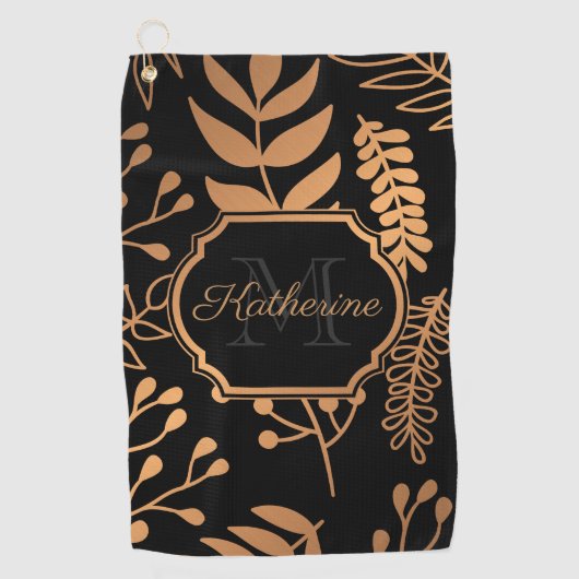 Golden Floral Pattern Golfhanddoek (Voorkant)