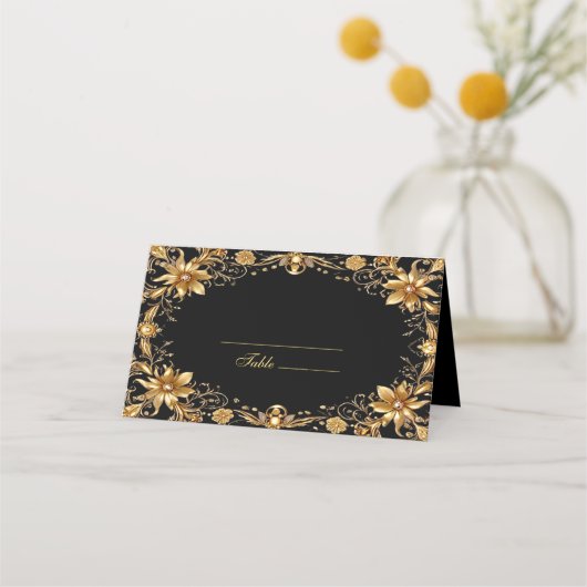 Golden Floral Place Card (Voorkant)