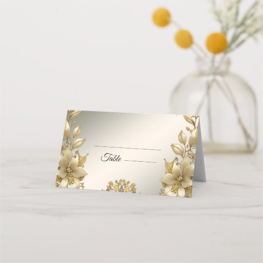 Golden Floral Place Card (Voorkant)