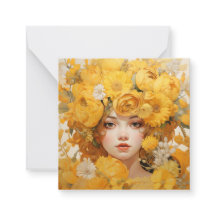 Golden Floral Portrait Art Kaart Flat Note Kaart