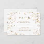 Golden Floral Simple Elegant Wedding RSVP (Voorkant / Achterkant)
