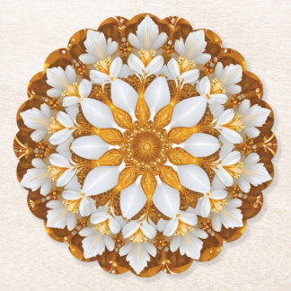 Golden Floral Snowflake Kaleidoscoop Kartonnen Onderzetters