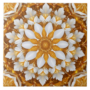 Golden Floral Snowflake Kaleidoscoop Tegeltje
