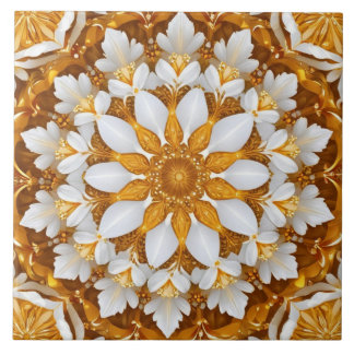 Golden Floral Snowflake Kaleidoscoop Tegeltje
