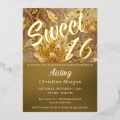 Golden Floral Sweet 16 Invitation Foil Invitation (Recto)