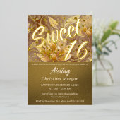 Golden Floral Sweet 16 Invitation Foil Invitation (Debout devant)