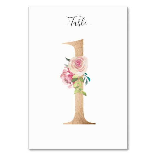 Golden Floral Tafelnummer Kaart (Voorkant)