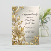 Golden Floral Verloving Invitation Kaart (Staand voorkant)