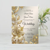 Golden Floral Wedding Invitation Kaart (Staand voorkant)