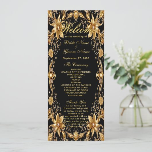 Golden Floral Wedding Programma (Staand voorkant)