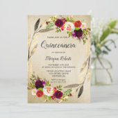 Golden Floral Wreath Quinceanera Invitation (Debout devant)