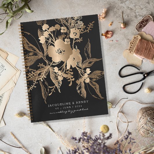 Golden Florals Mariage Livre d'invité Carnet de sp