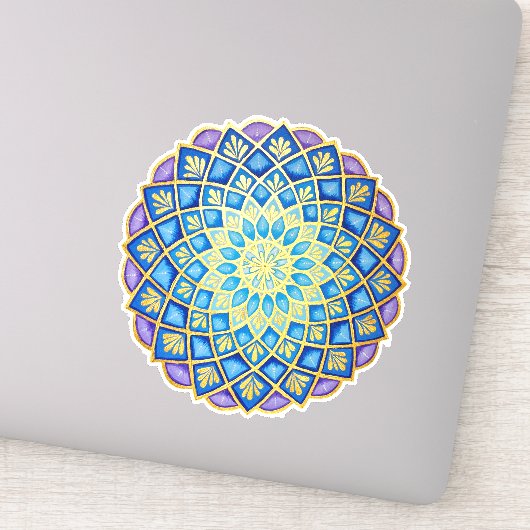 Golden Flower Blue Paars Mandala Sticker (Detail)