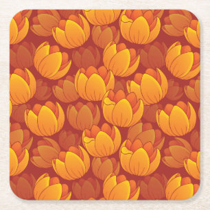 Golden Flower Pattern Vierkante Kartonnen Onderzetter