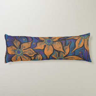 Golden Flowers Abstract Bloemen Kunst Pastel Schil Lichaamskussen