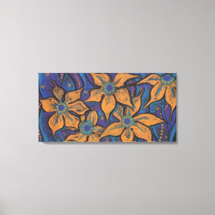 Golden Flowers, abstracte bloemen, paars sinaasapp Canvas Afdruk