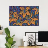 Golden Flowers, abstracte bloemen, paars sinaasapp Poster (Thuiskantoor)