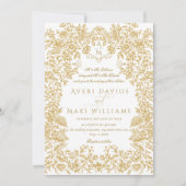 Golden Flowers Eleganse Monogram Bruiloft Kaart (Voorkant)