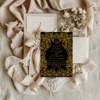 Golden Flowers Eleganse Monogram Bruiloft Kaart