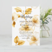 Golden flowers floral Wedding Invitation (Debout devant)