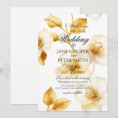 Golden flowers floral Wedding Invitation (Devant / Derrière)