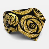 Golden Flowers on Black Background Stropdas (Opgerold)
