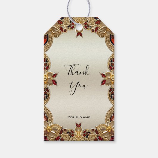 Golden Flowers Red Edelsteen Gift Label Cadeaulabel (Voorkant)