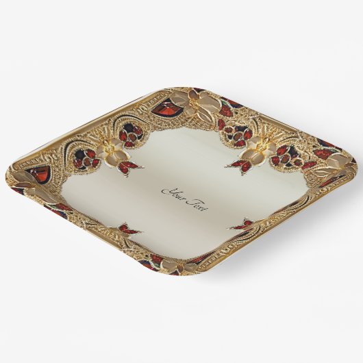 Golden Flowers Red Edelsteen Papier Bord (Gebogen)