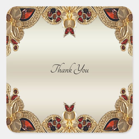 Golden Flowers Red Edelsteen Seal Sticker (Voorkant)