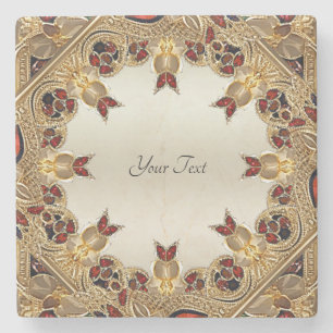 Golden Flowers Red Edelsteen Stone Onderzetter