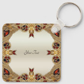 Golden Flowers Rode Edelsteen Sleutelhanger (Achterkant)