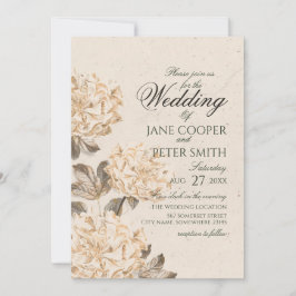 Golden flowers Wedding Invitation Kaart
