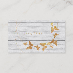 Golden Foil Butterfly White Wood Circles Vip Visitekaartje