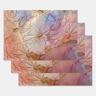 Golden Folie Flowers op Pastel Abstract Inpakpapier Vel