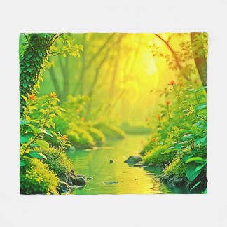 Golden Forest Stream Peaceful Art Fleece Deken