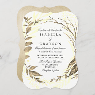 Golden Forest Wreath Wedding Invitation Kaart