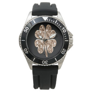 Golden Four Leaf Clover Elegant Faux Gold Modern Horloge