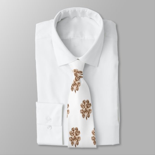 Golden Four Leaf Clover Good Luck Gold en White Stropdas (Gebonden)